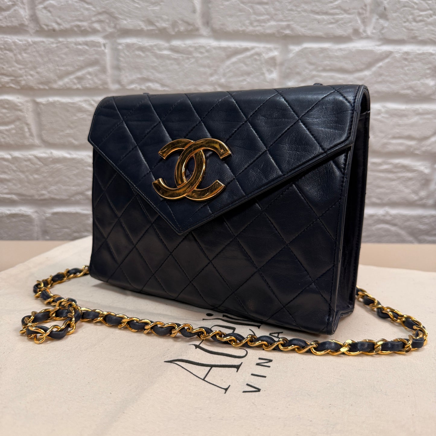 Chanel 1989 Rare Navy Jumbo CC Envelope Flap