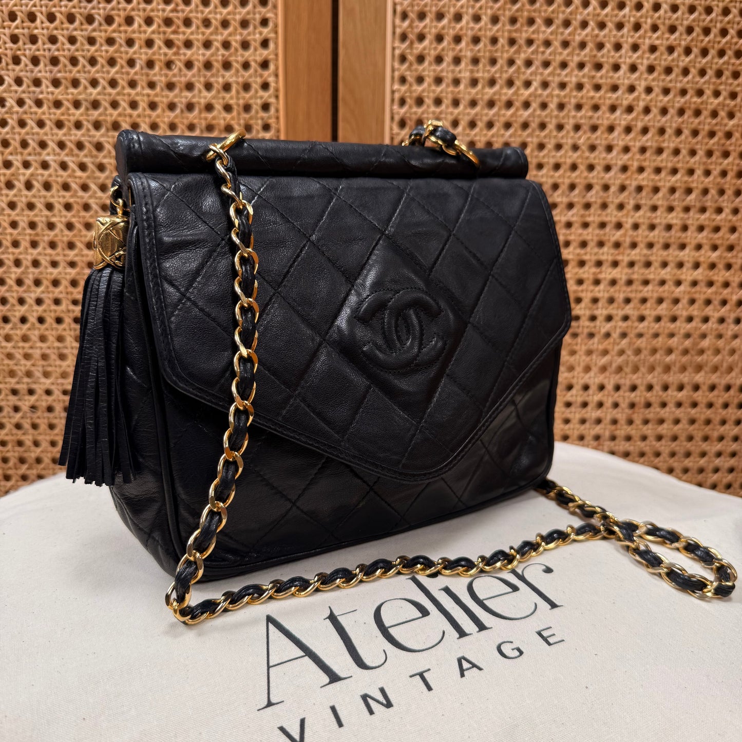 Chanel Rare 1989 Envelope Camera Style Tassel Bag