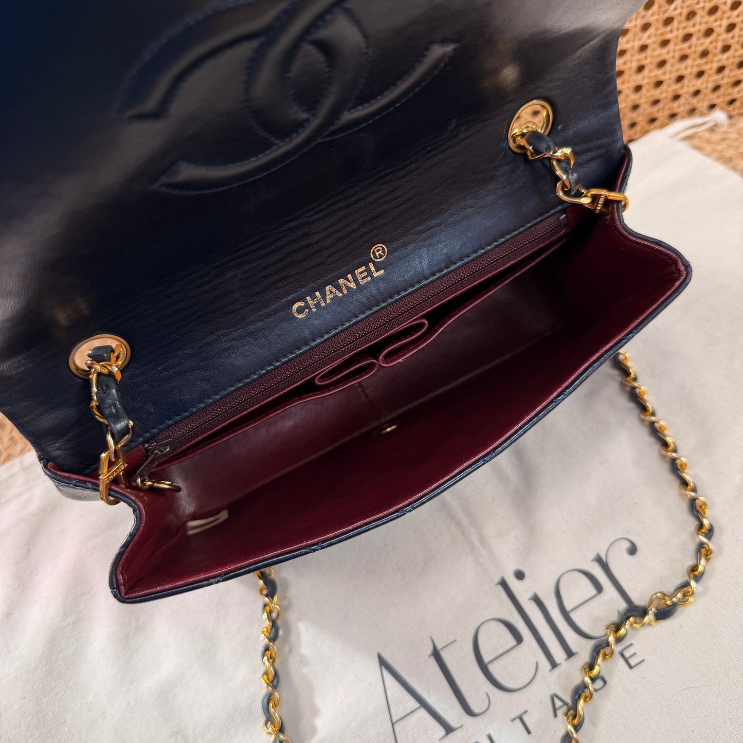 Chanel 1989 Rare Navy Classic Medium Rectangle Full Flap
