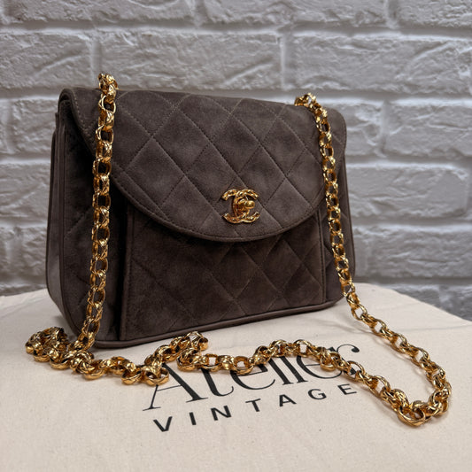 Chanel 1980s Ultra Rare Chanel Limited Edition Bijoux Chain in Taupe Suede and 24k Hold Hardware