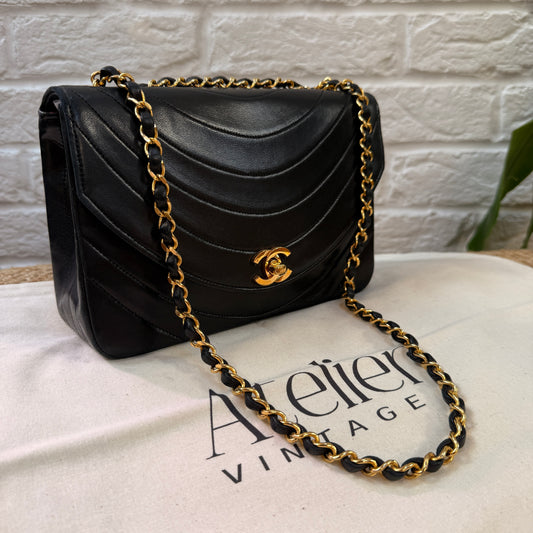 Chanel 1986 Rare Black Half Moon Quilted single flap