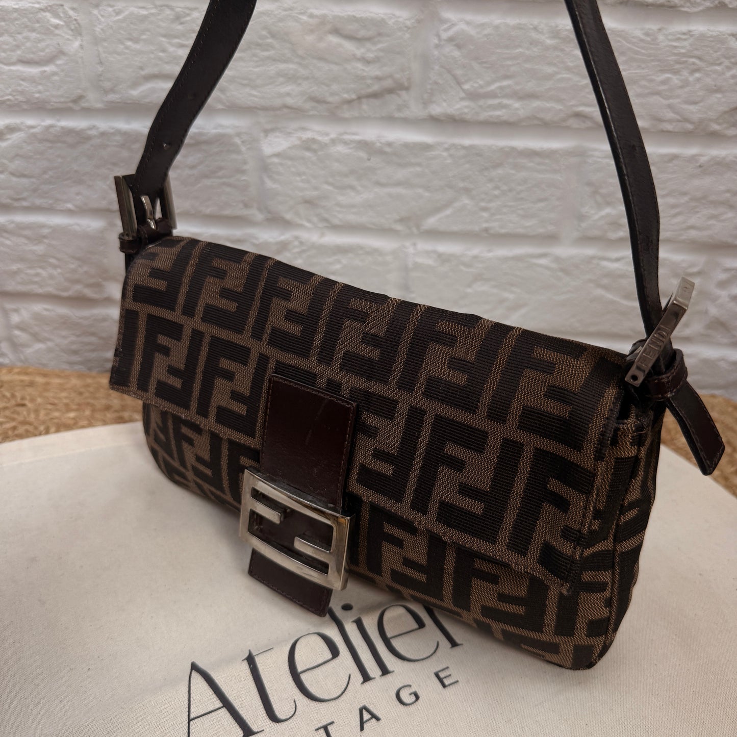 Fendi 1990s Original Baguette in Brown Zucca Print Canvas