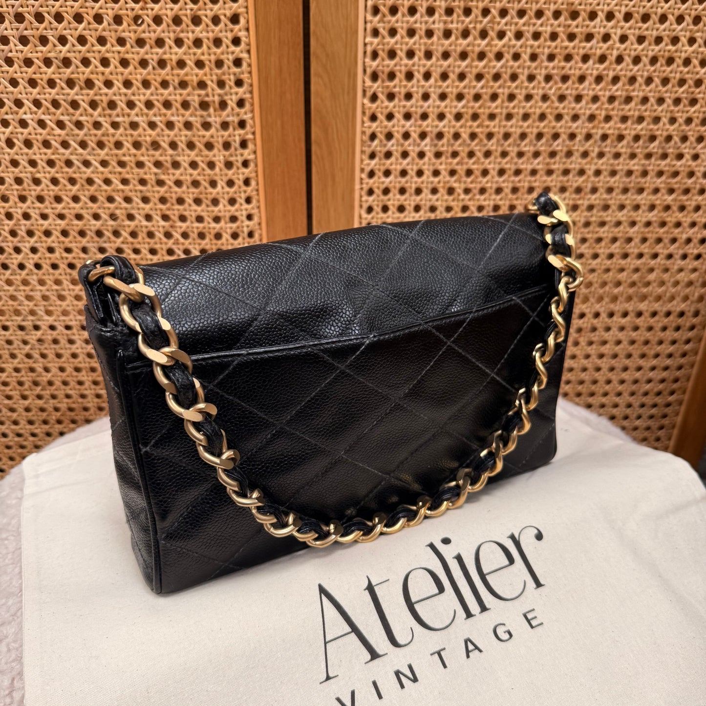 Chanel 2000 Rare Diamond Quilted Caviar Shoulder Bag