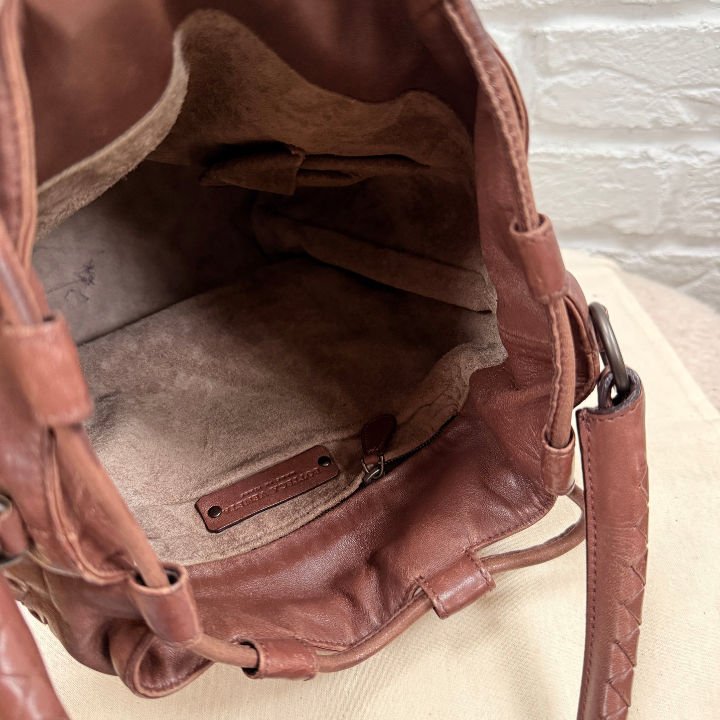 Bottega Veneta 1990s Bottega Veneta Tan Woven Leather Bucket Bag