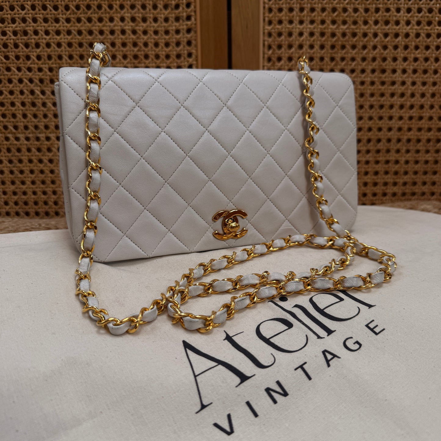 Chanel 1989 Ivory Classic Medium Rectangle Full Flap