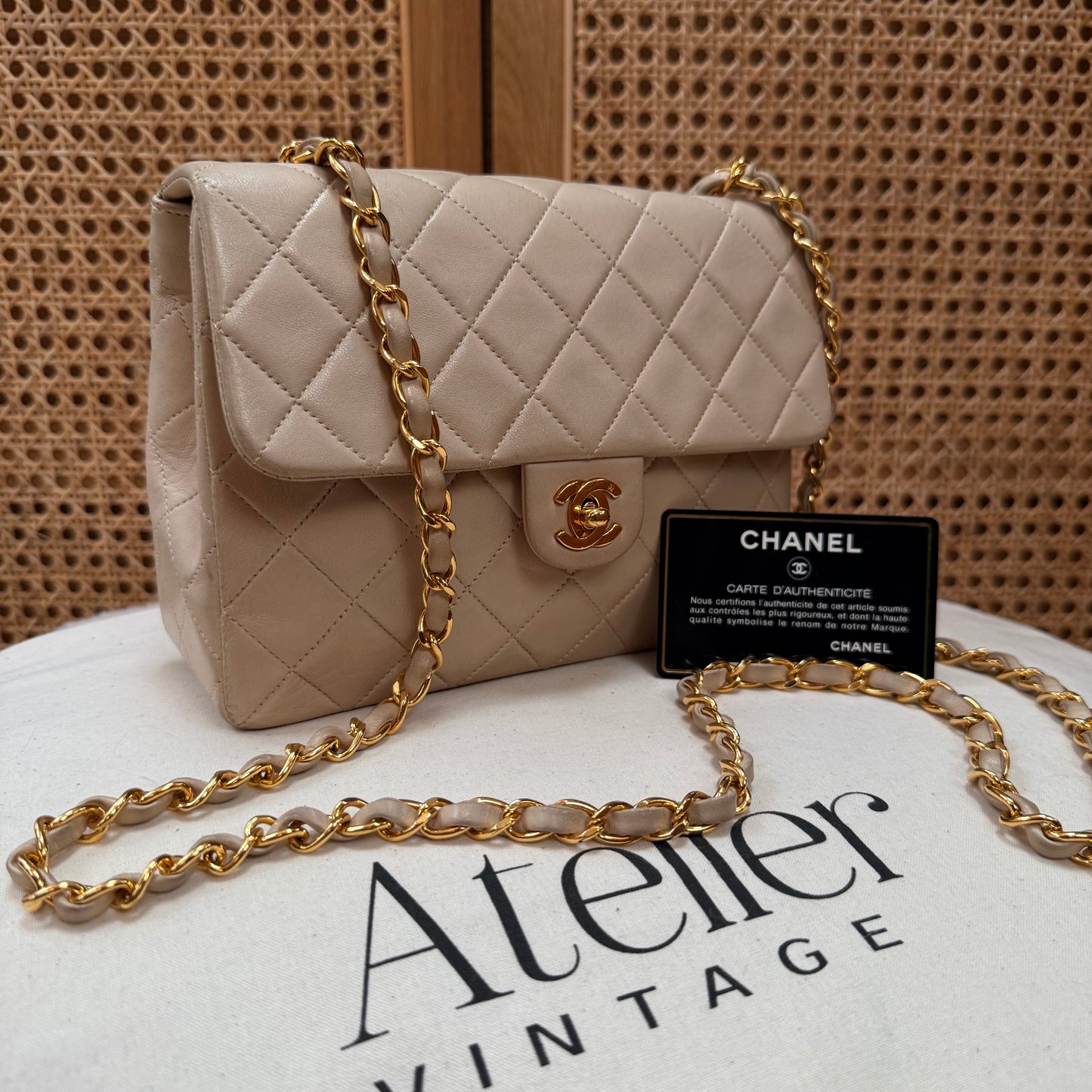 Chanel 1991 Beige Classic Medium Square Single Flap