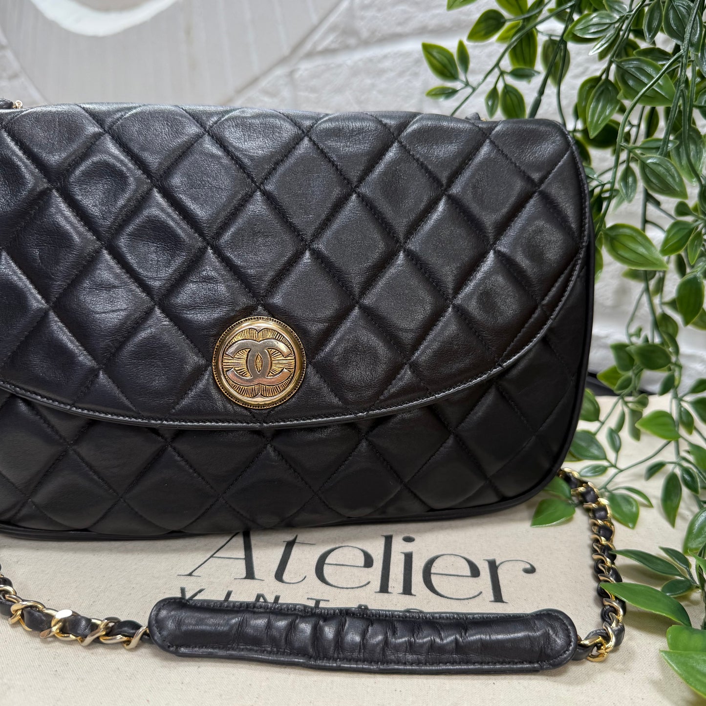 Chanel 1986 CC Button Quilted Half Moon Flap