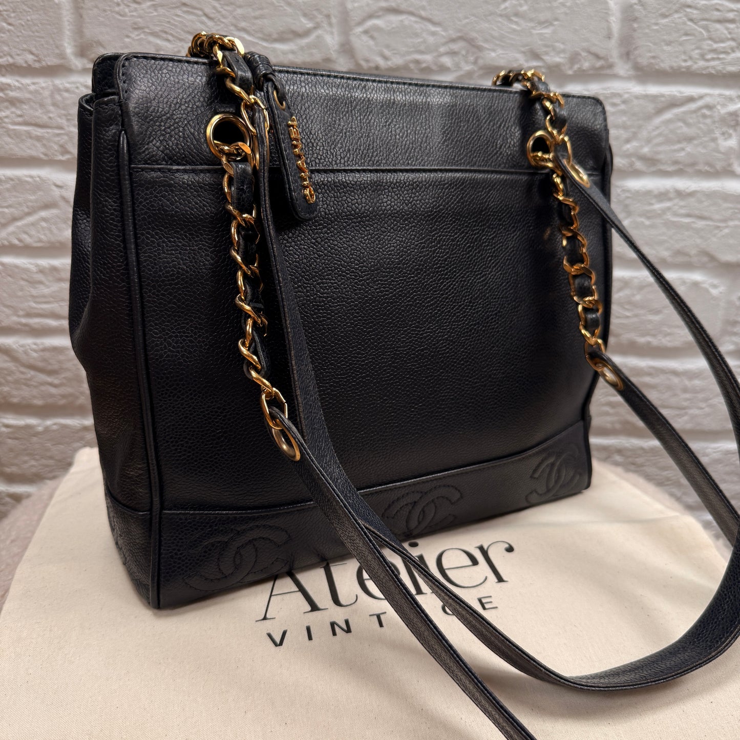 Chanel 1994 Rare Navy Triple CC Caviar Tote