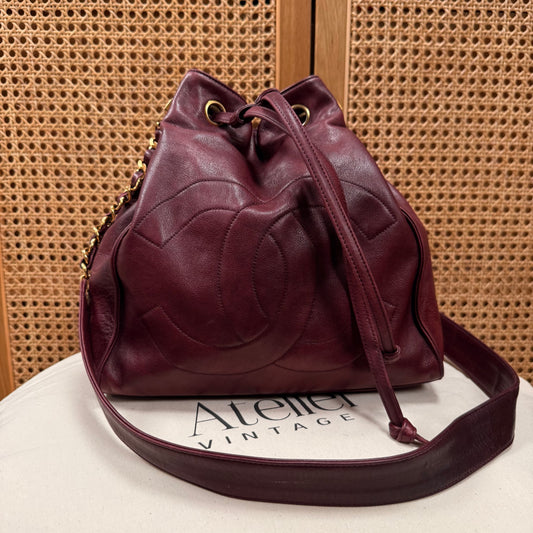 Chanel 1993 Rare Bordeaux Bucket Bag with Pouch