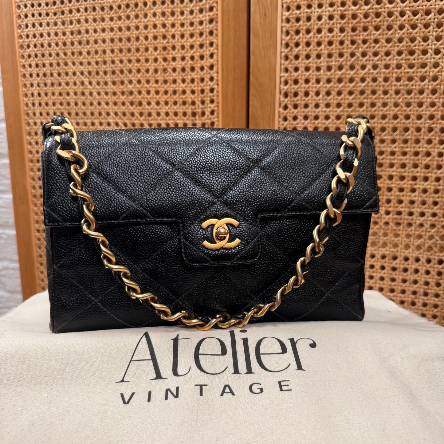 Chanel 2000 Rare Diamond Quilted Caviar Shoulder Bag