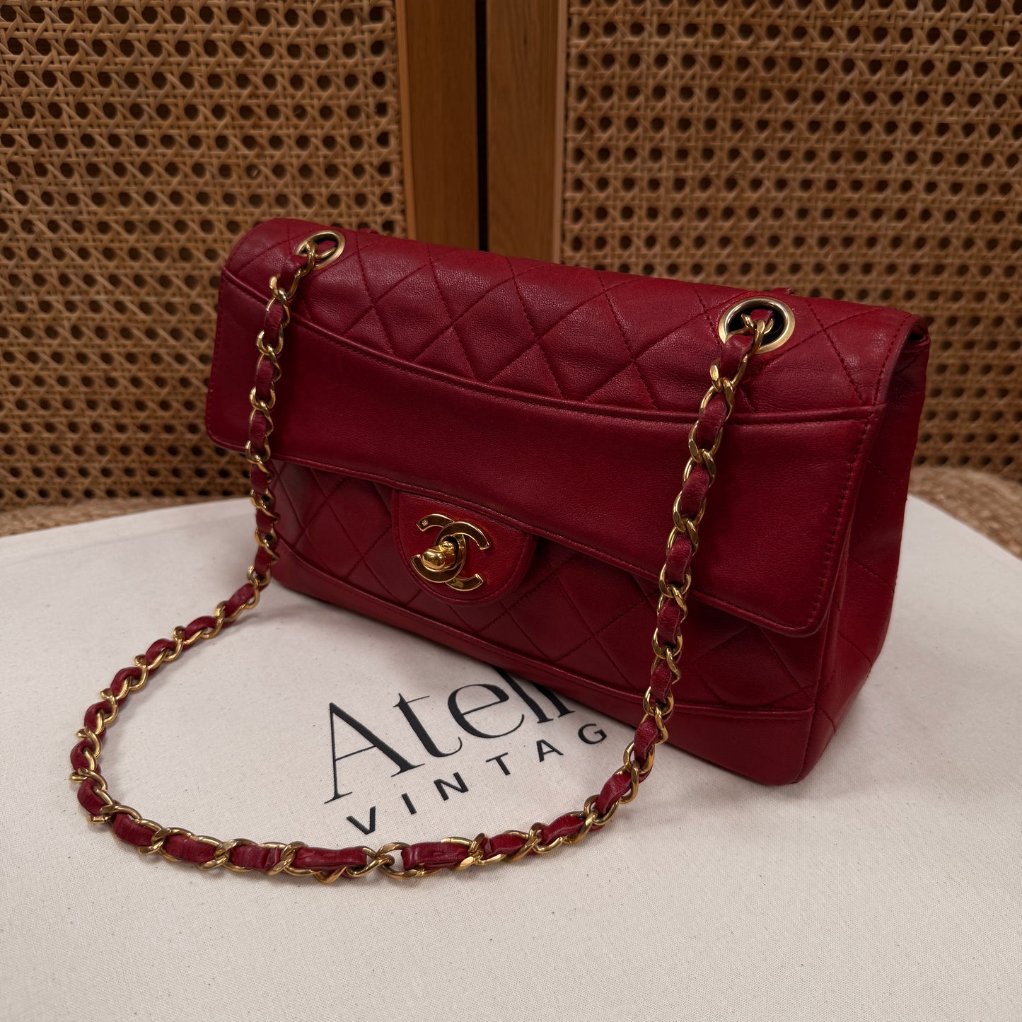 Chanel 1989 Red Classic Single Flap with purse