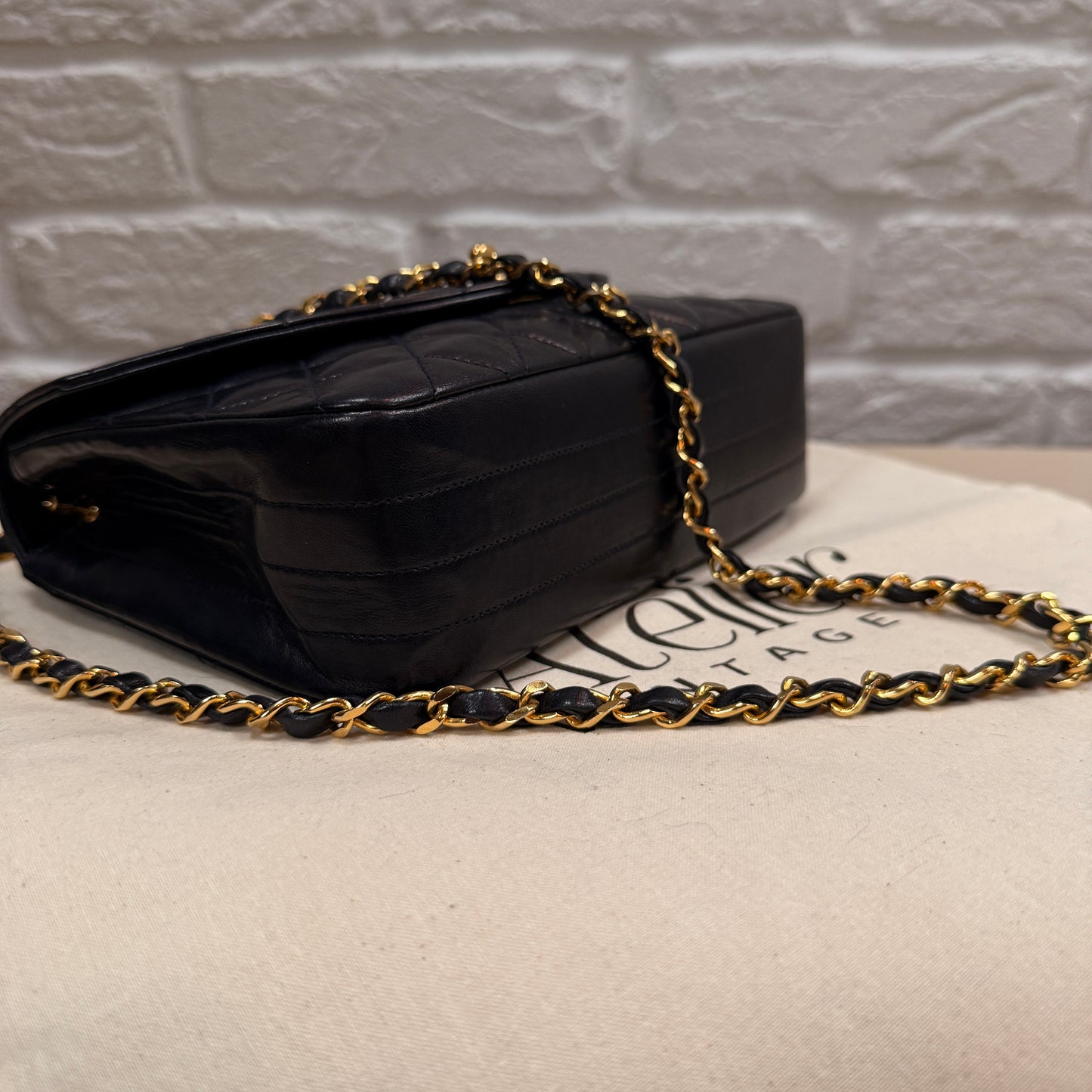 Chanel 1986 Rare Navy Lambskin Half Moon Single Flap with 24k Gold Hardware