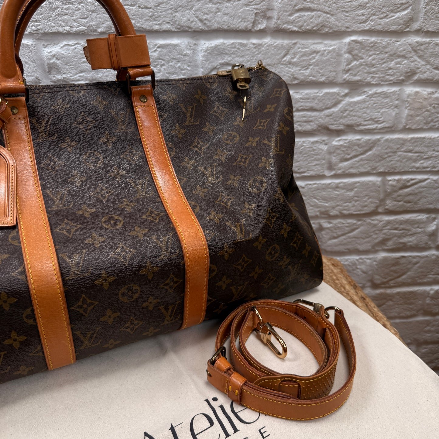 Louis Vuitton 1990 Keepall Bandoulier 50 with luggage tag, padlock, keys & handle strap