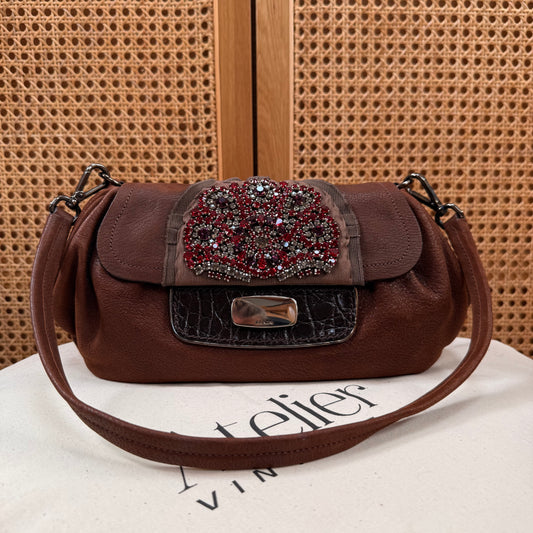 Prada 2002 Brown & Embellished Jewel Two Way Shoulder Bag