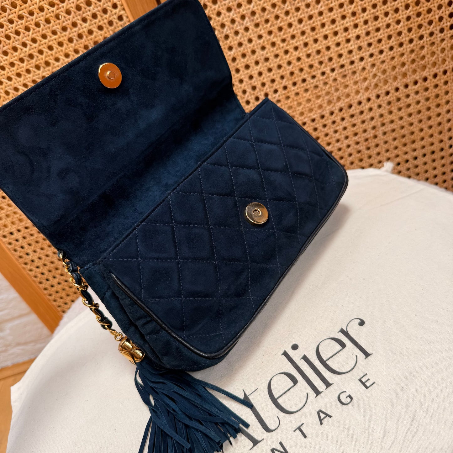 Chanel Rare 1989 Teal Suede CC Quilted Clutch