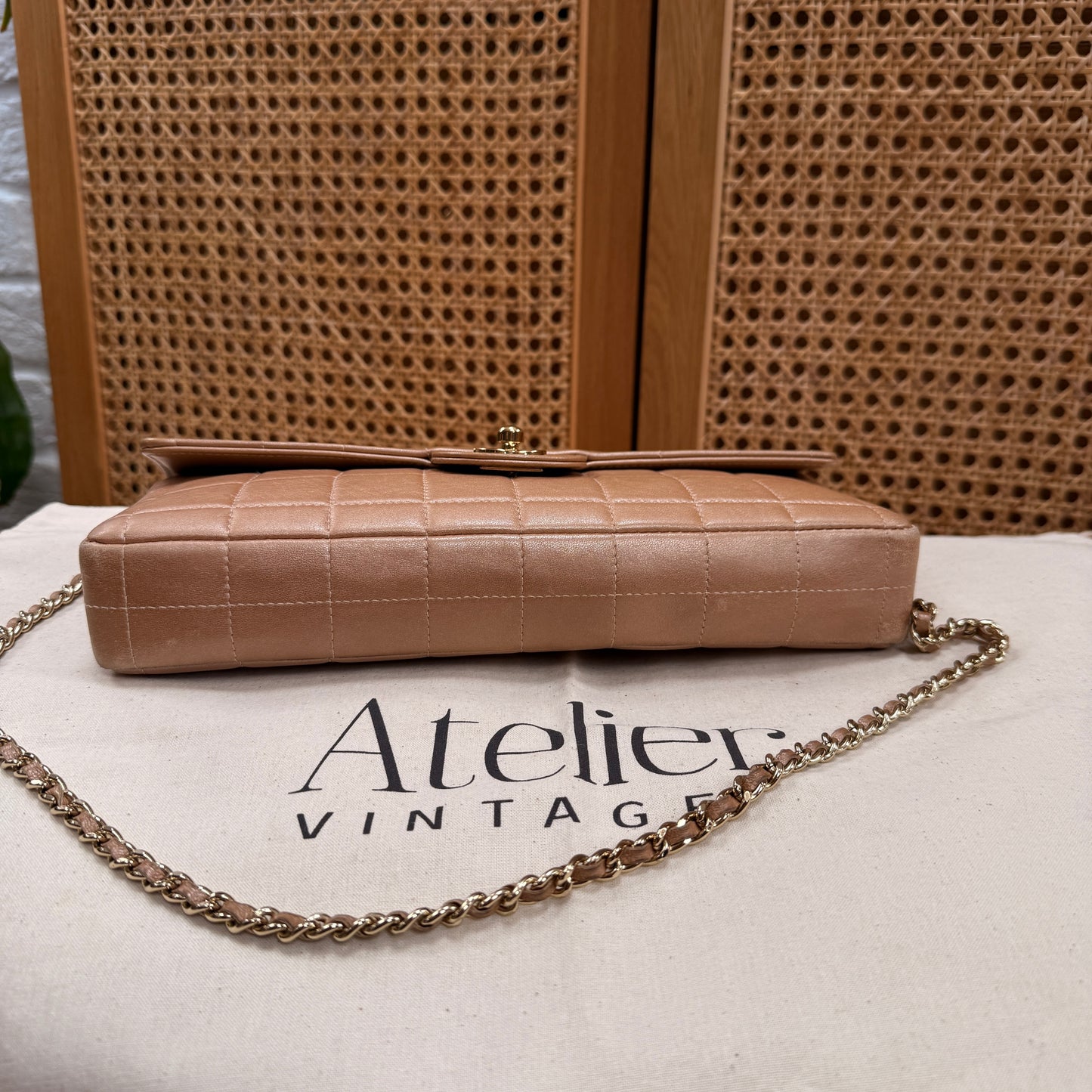 Chanel 2002 Blush Pink Irredescent East West Chocolate Bar Single Flap