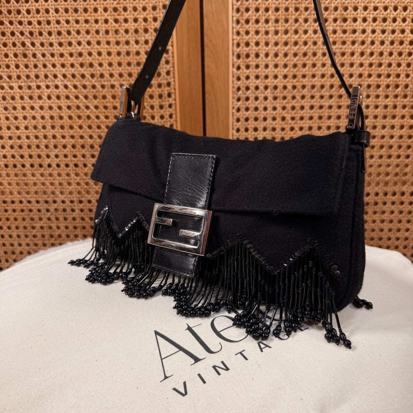 Fendi 2002 Rare Fendi Baguette Black - Limited edition Cashmere and waterfall glass beads