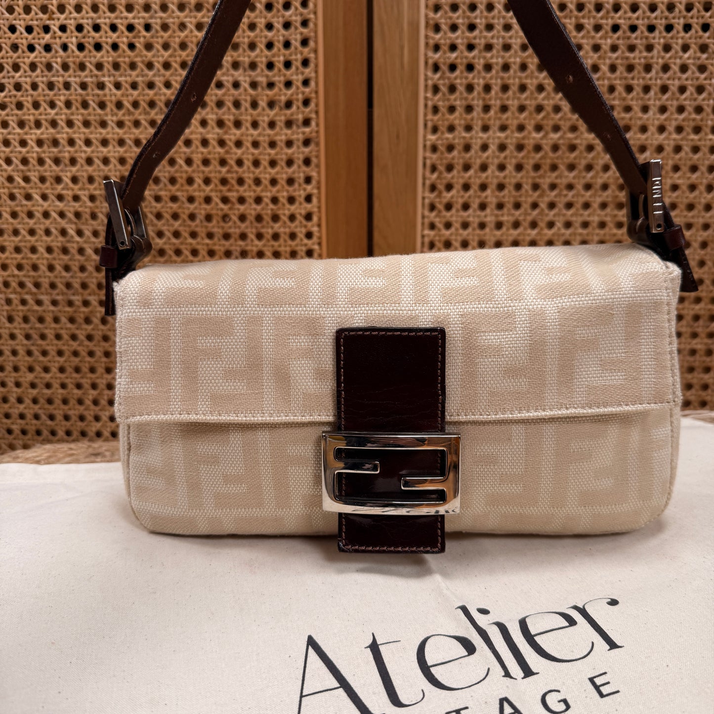 Fendi 1990s Original Baguette in Beige Canvas