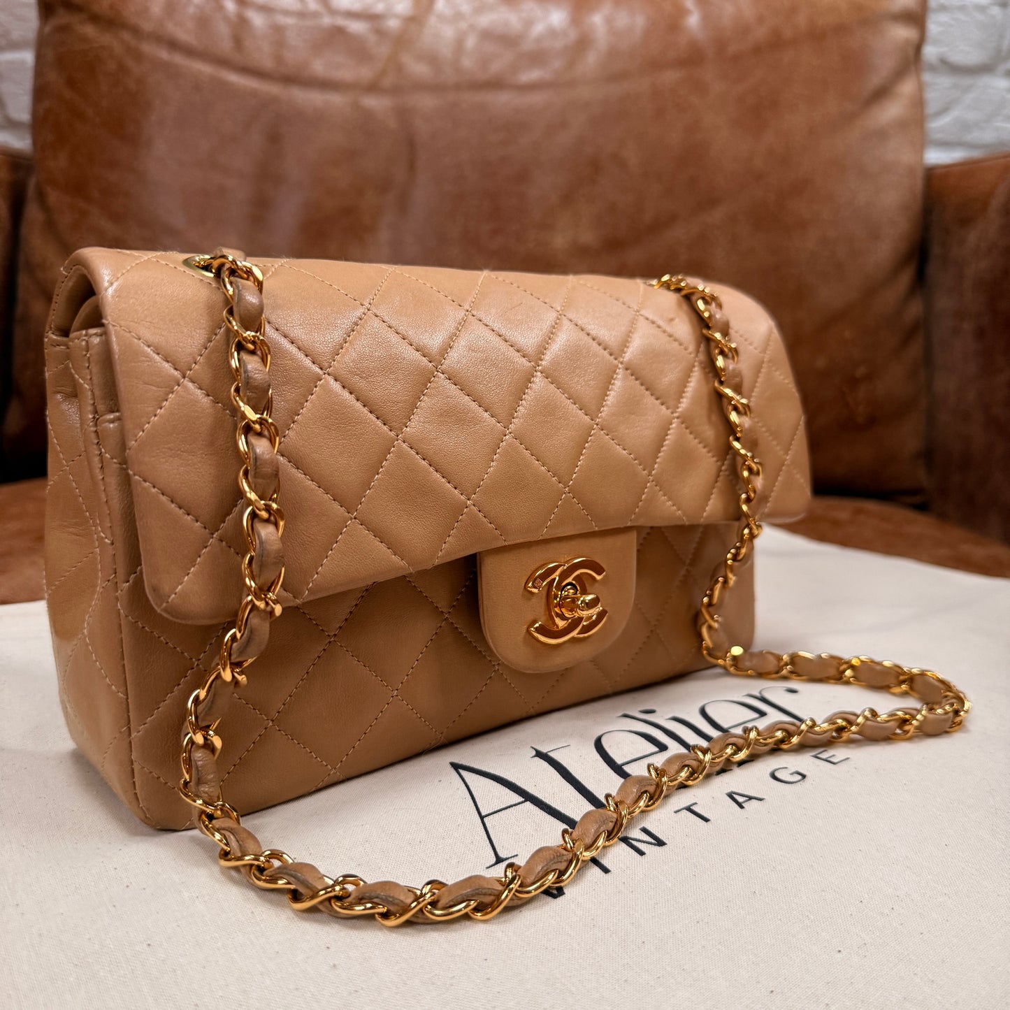 Chanel 1997 Rare Dark Beige Classic Double Flap Small