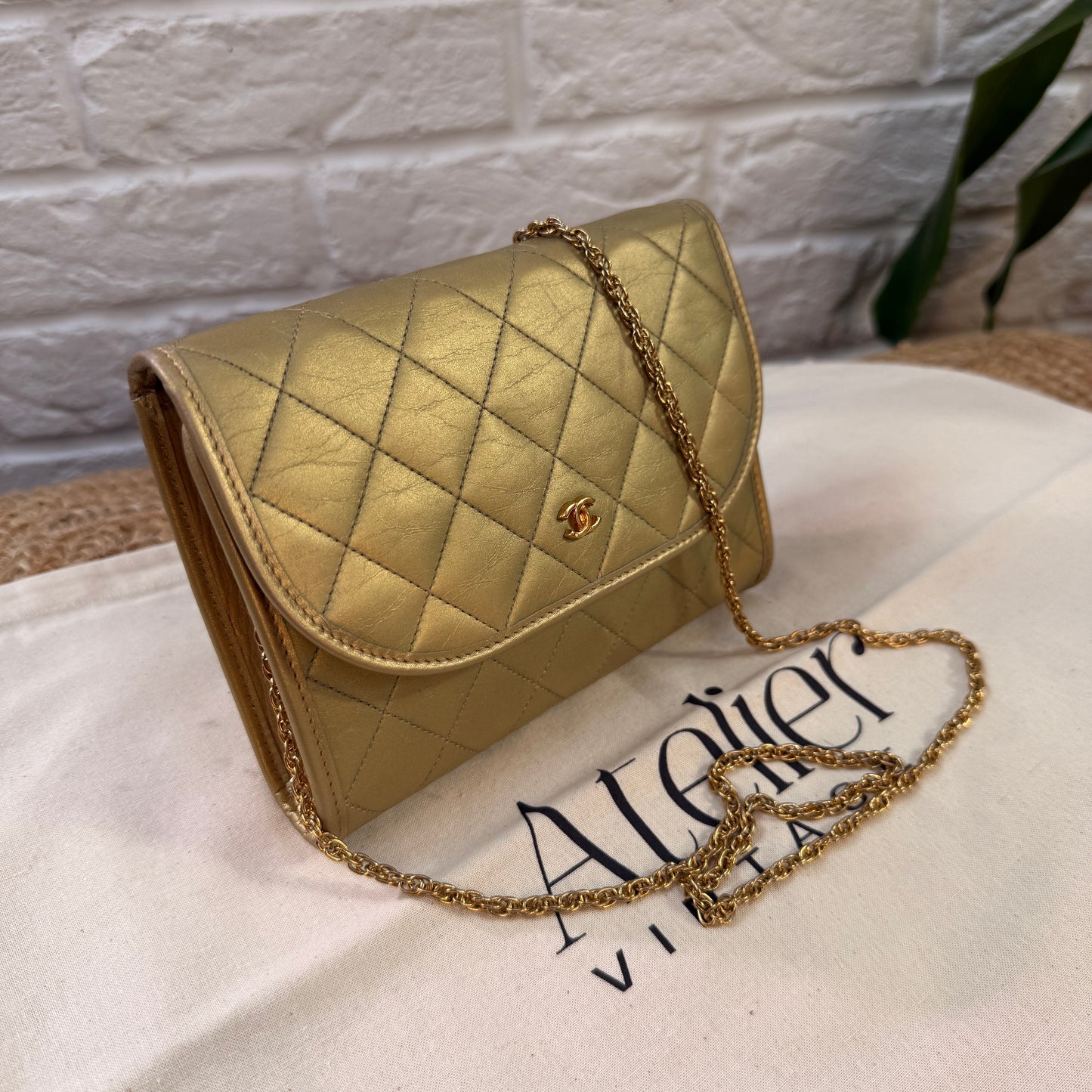 Chanel Early 1980s Rare Gold Lambskin Leather Single flap Cross Body