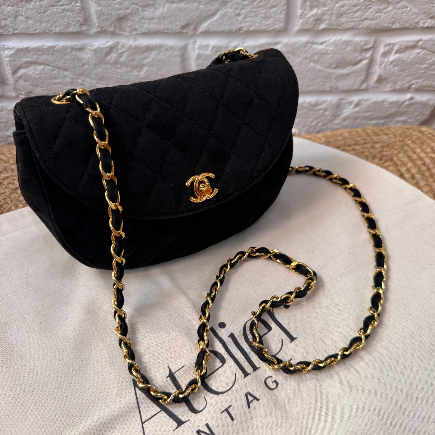 Chanel Rare 1986 Suede Half Moon Single Flap
