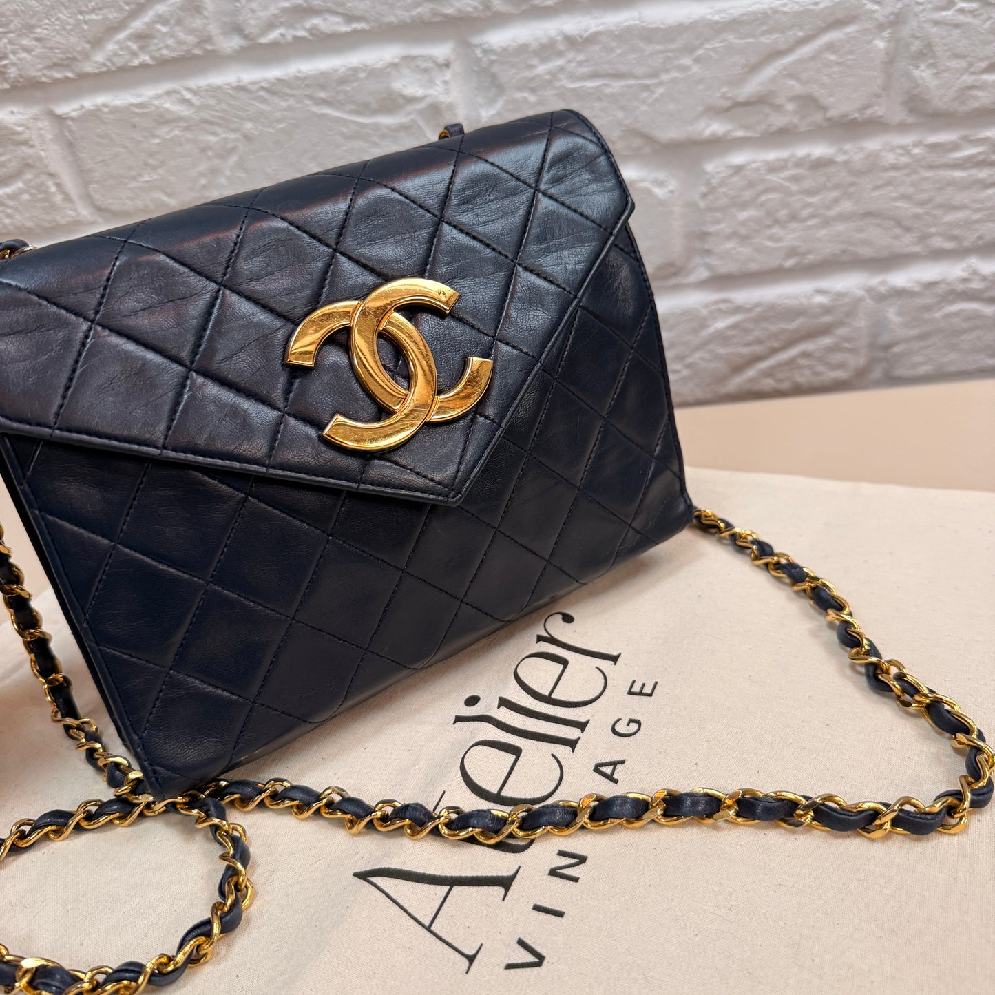 Chanel 1989 Rare Navy Jumbo CC Envelope Flap