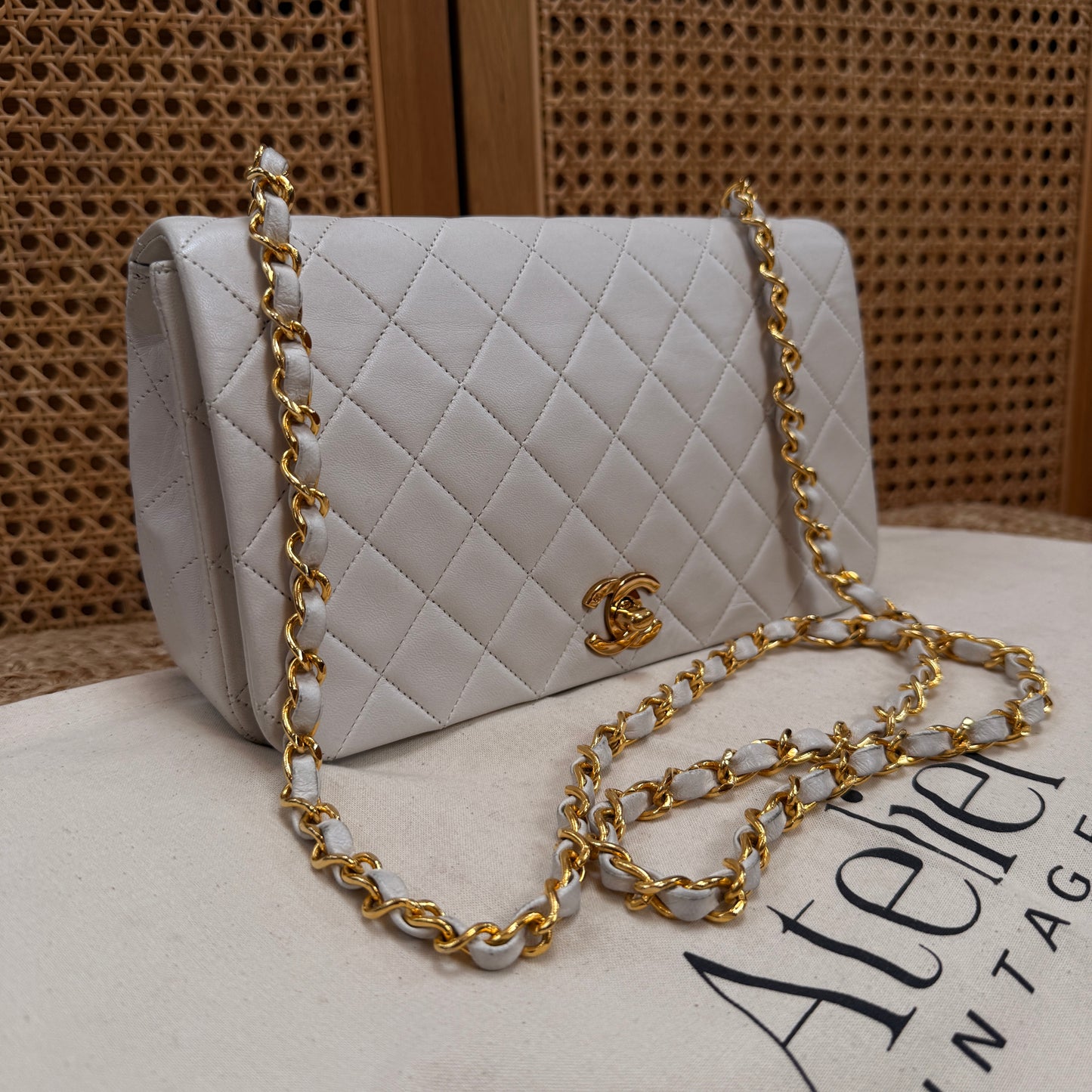 Chanel 1989 Ivory Classic Medium Rectangle Full Flap
