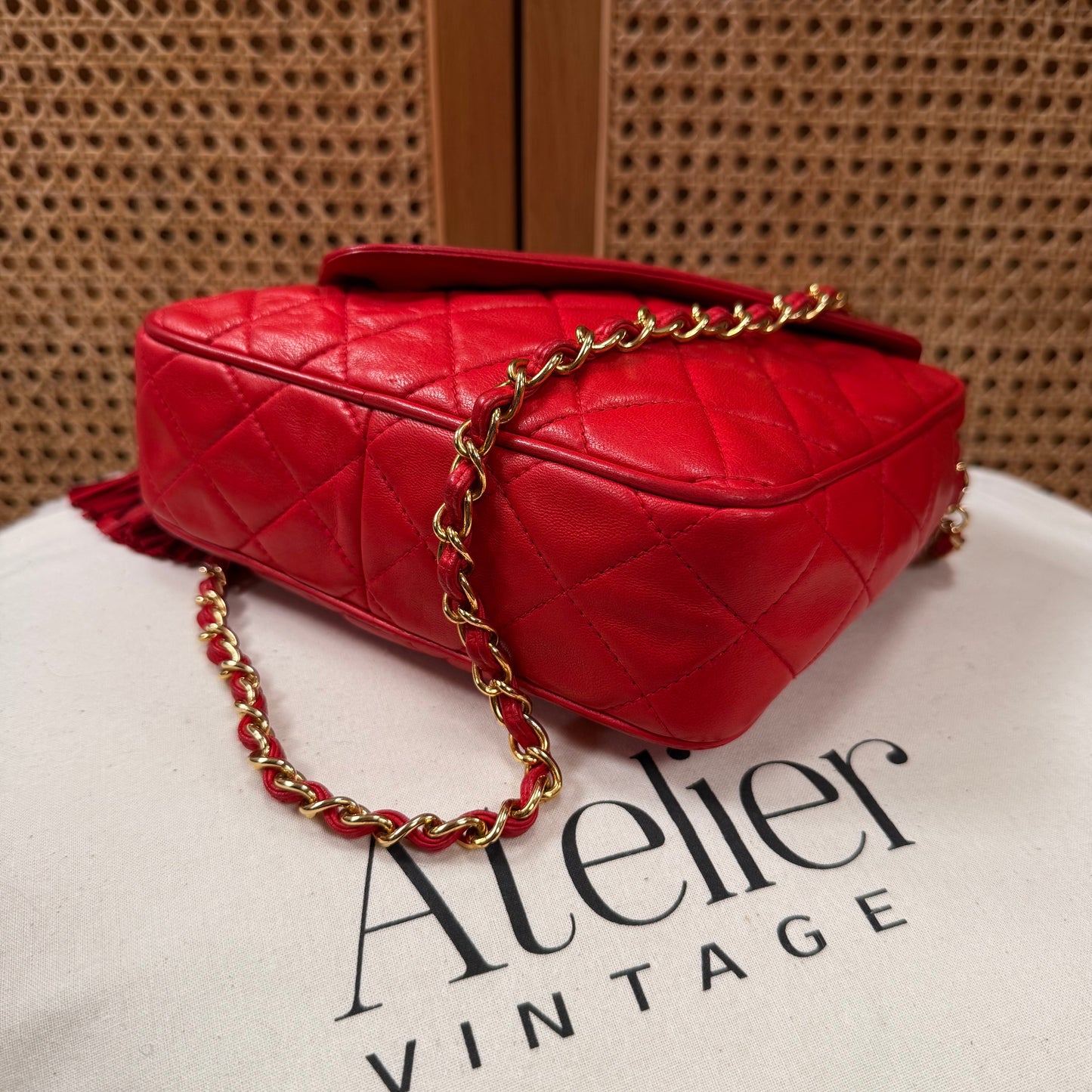 Chanel 1989 Red Quilted Tassel Camera Bag