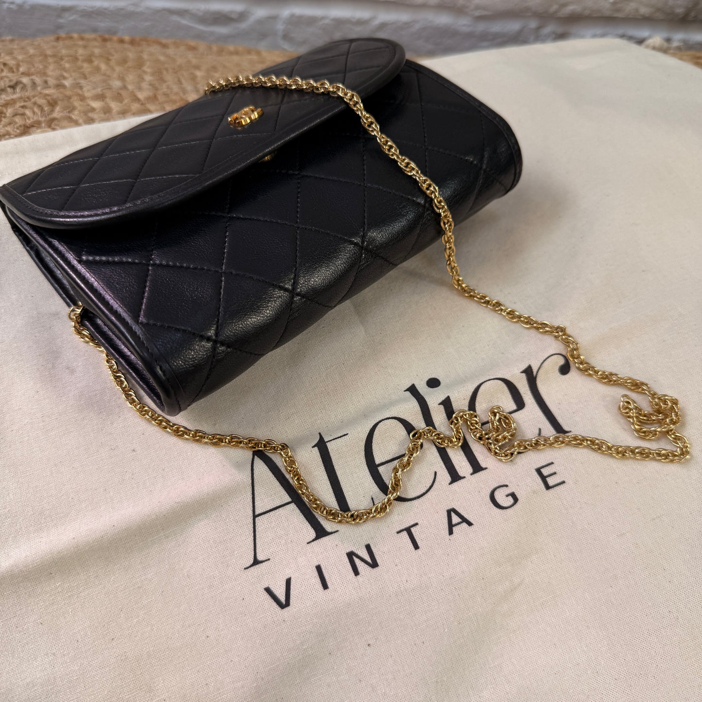 Chanel Early 1980s Rare Black Lambskin Leather Single flap Cross Body