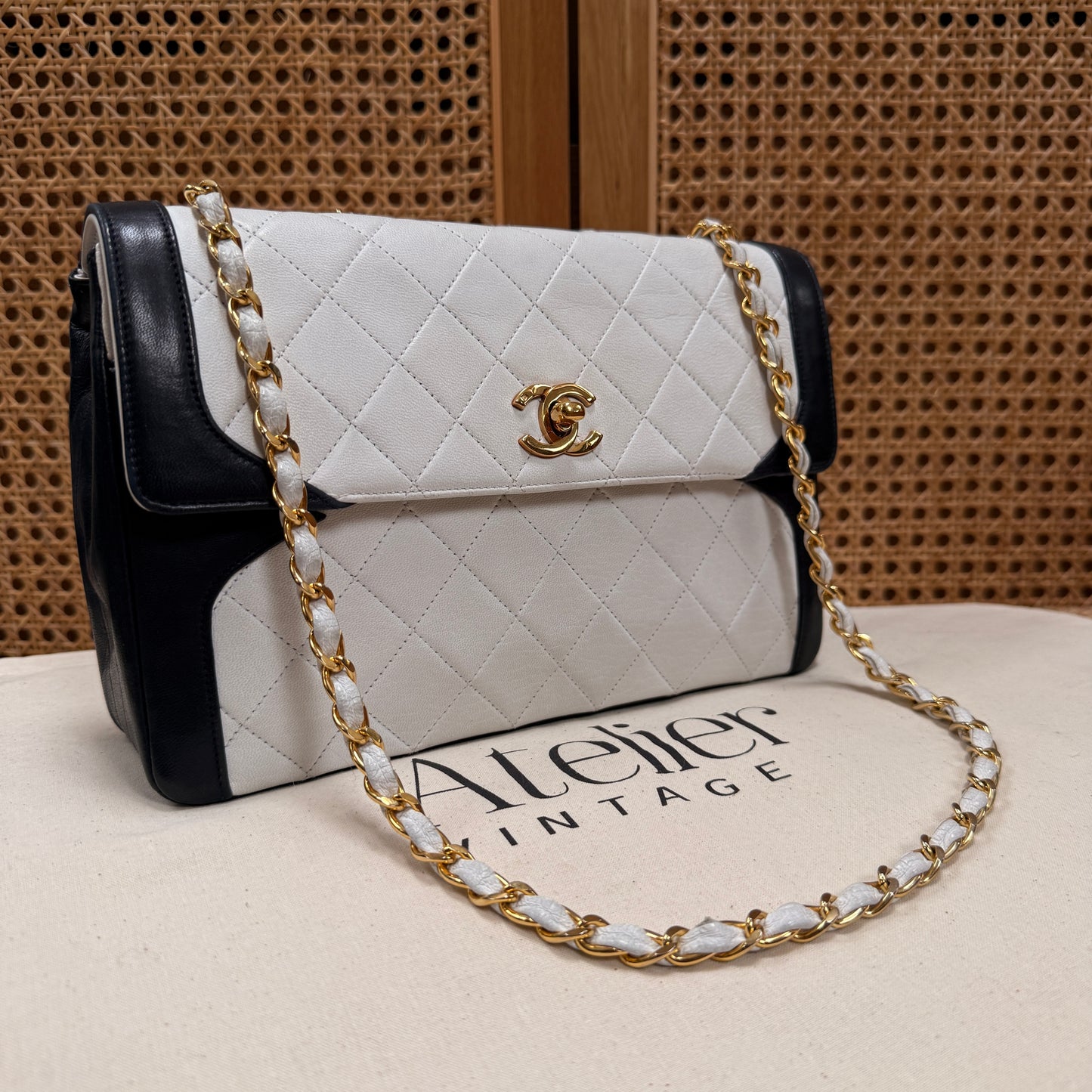 Chanel 1986 Rare Ivory & Navy Limited Edition Single Flap