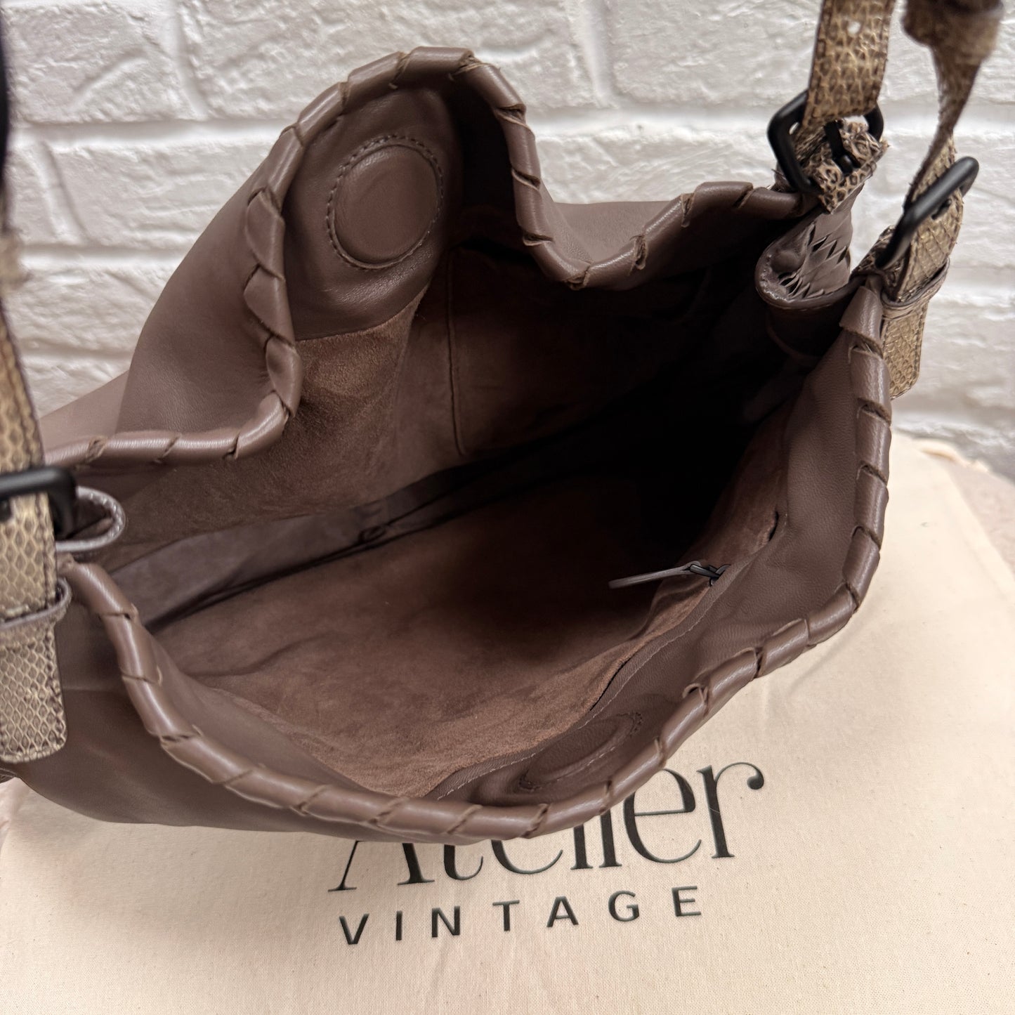 Bottega Veneta 1990s Bottega Veneta Taupe & Beige Lizard Leather Tote