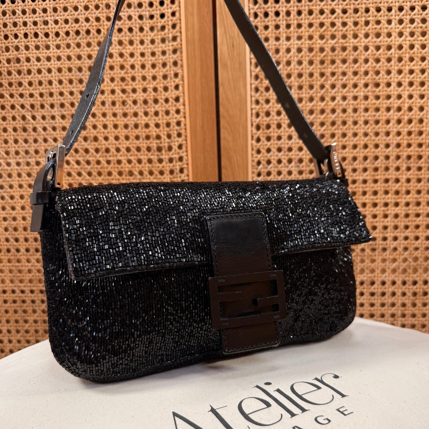 Fendi 2001 Rare Fendi Baguette Black - Limited Edition full glass beaded with black leather