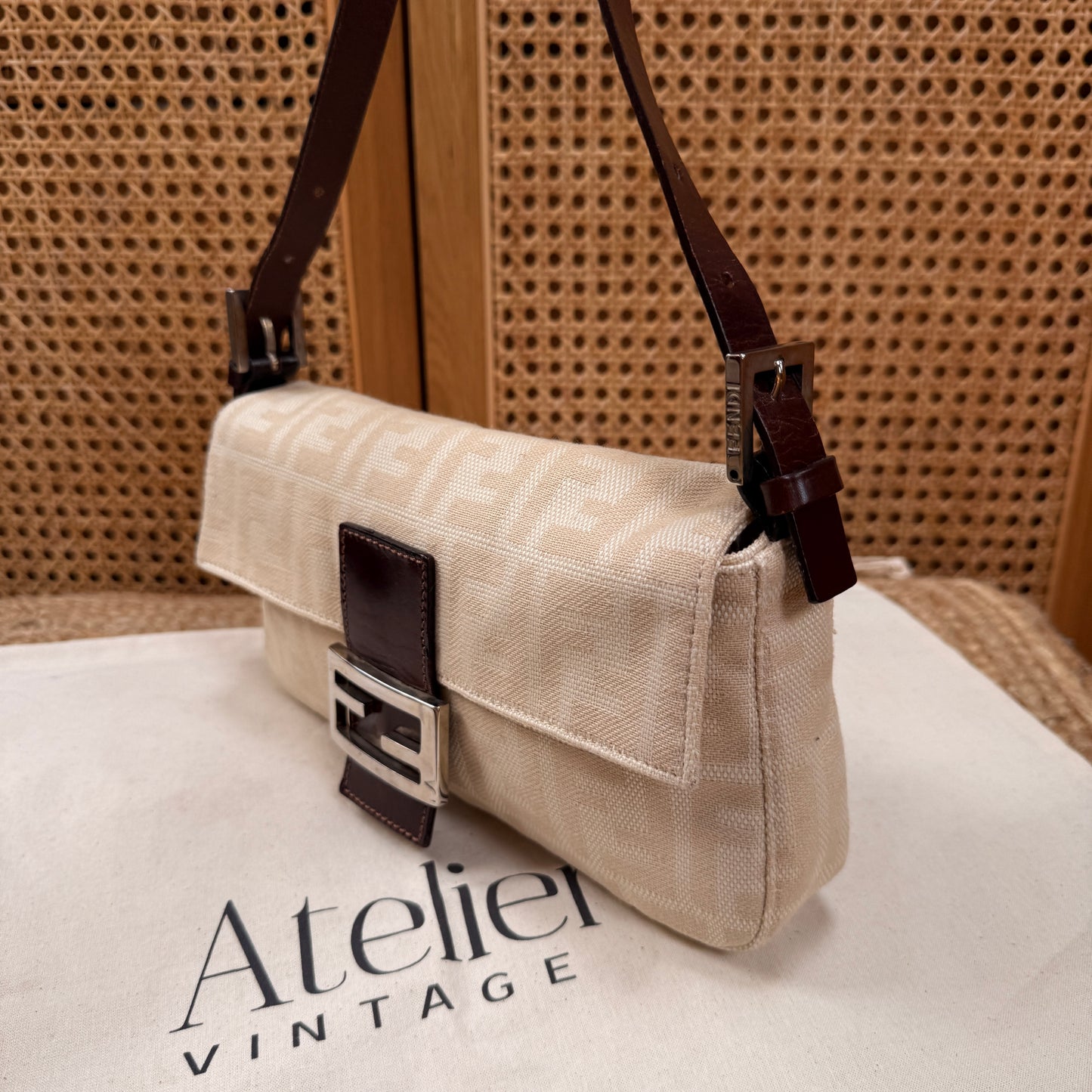 Fendi 1990s Original Baguette in Beige Canvas