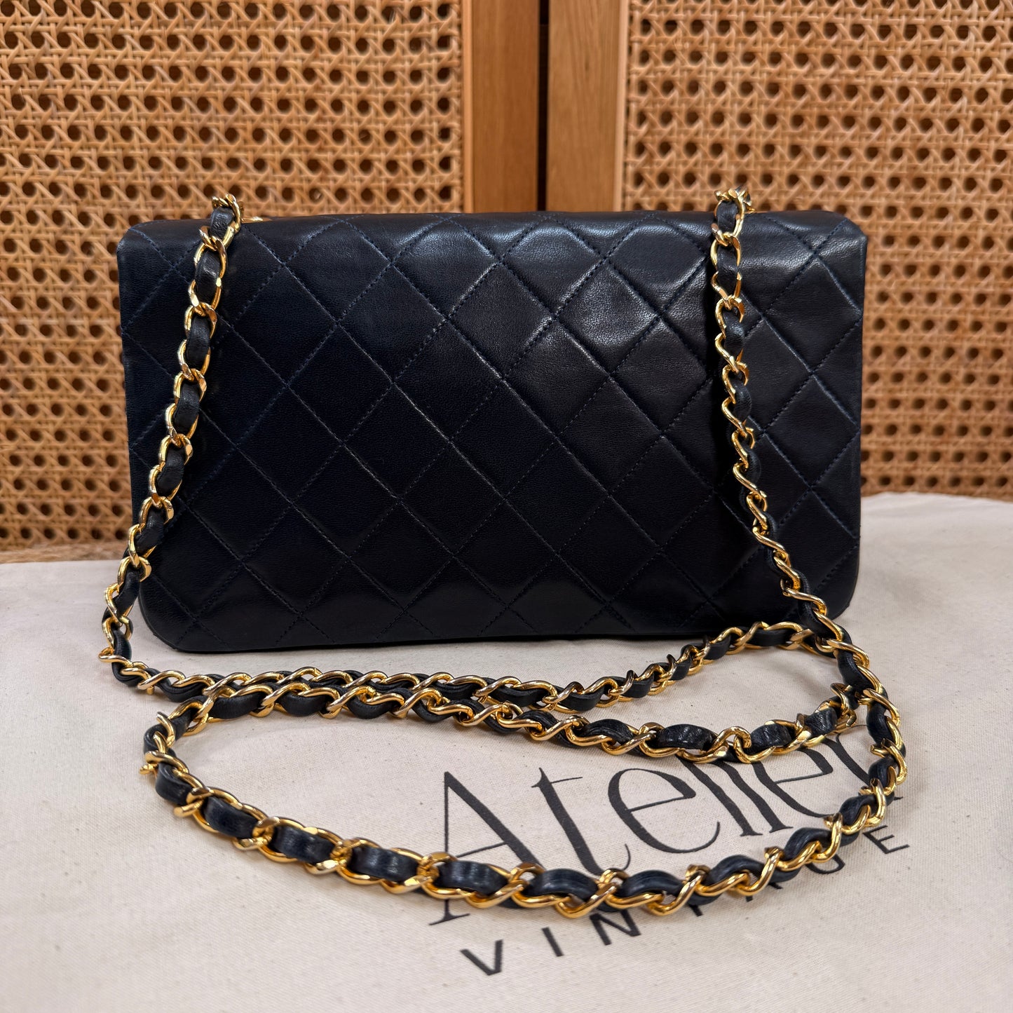 Chanel 1989 Rare Navy Classic Medium Rectangle Full Flap