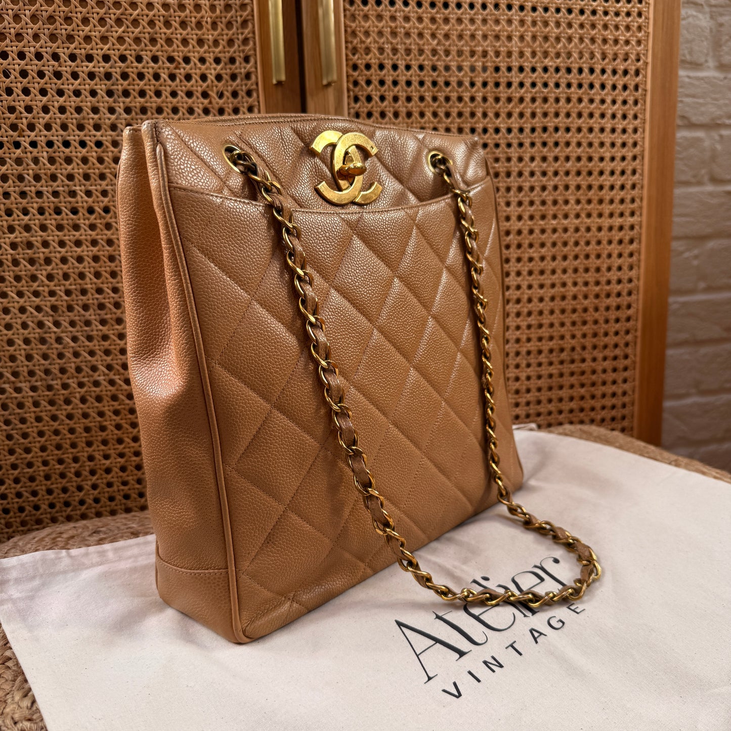 Chanel 1996 Dark Beige Caviar Tote with Jumbo CC Turnlock