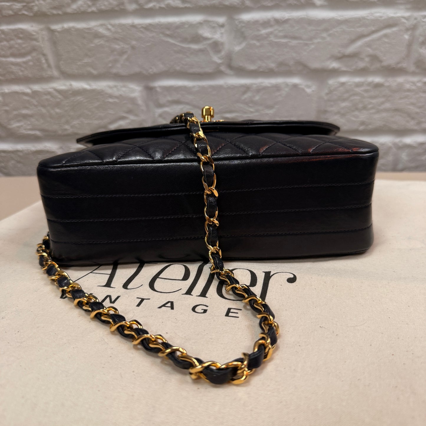 Chanel 1986 Rare Navy Lambskin Half Moon Single Flap with 24k Gold Hardware