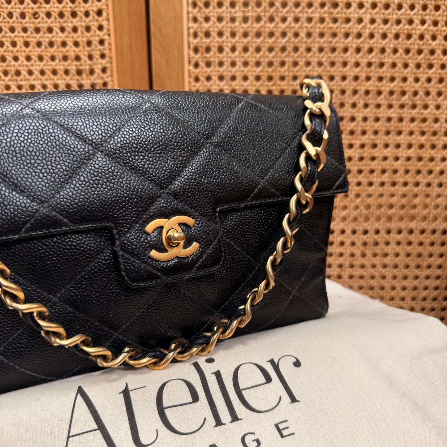 Chanel 2000 Rare Diamond Quilted Caviar Shoulder Bag