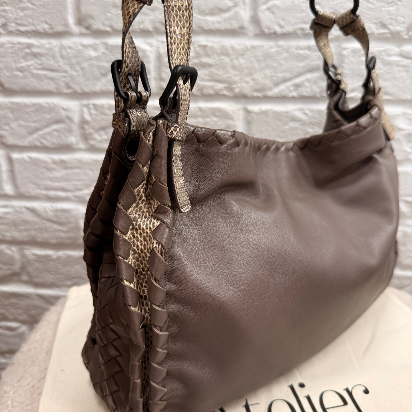 Bottega Veneta 1990s Bottega Veneta Taupe & Beige Lizard Leather Tote