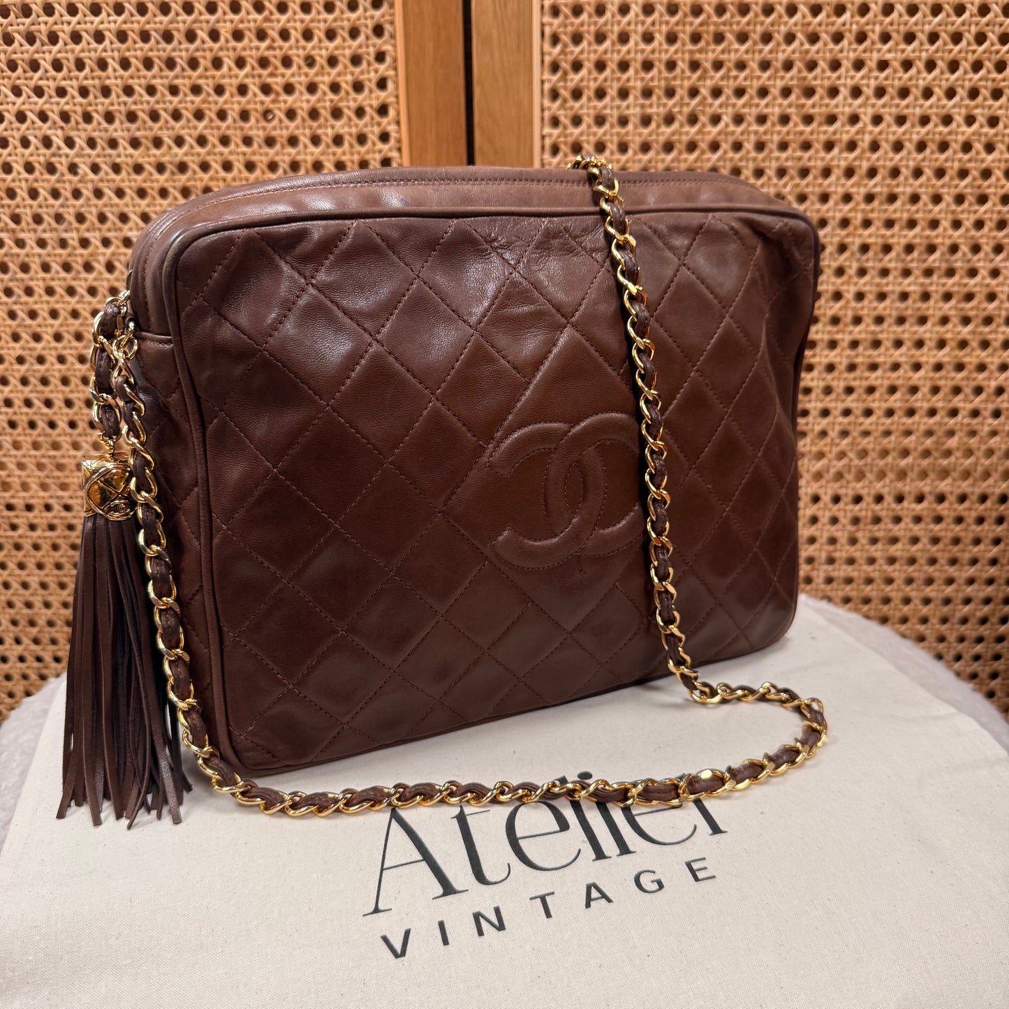 Chanel 1989 Super Rare Dark Tan Tassel Camera Bag
