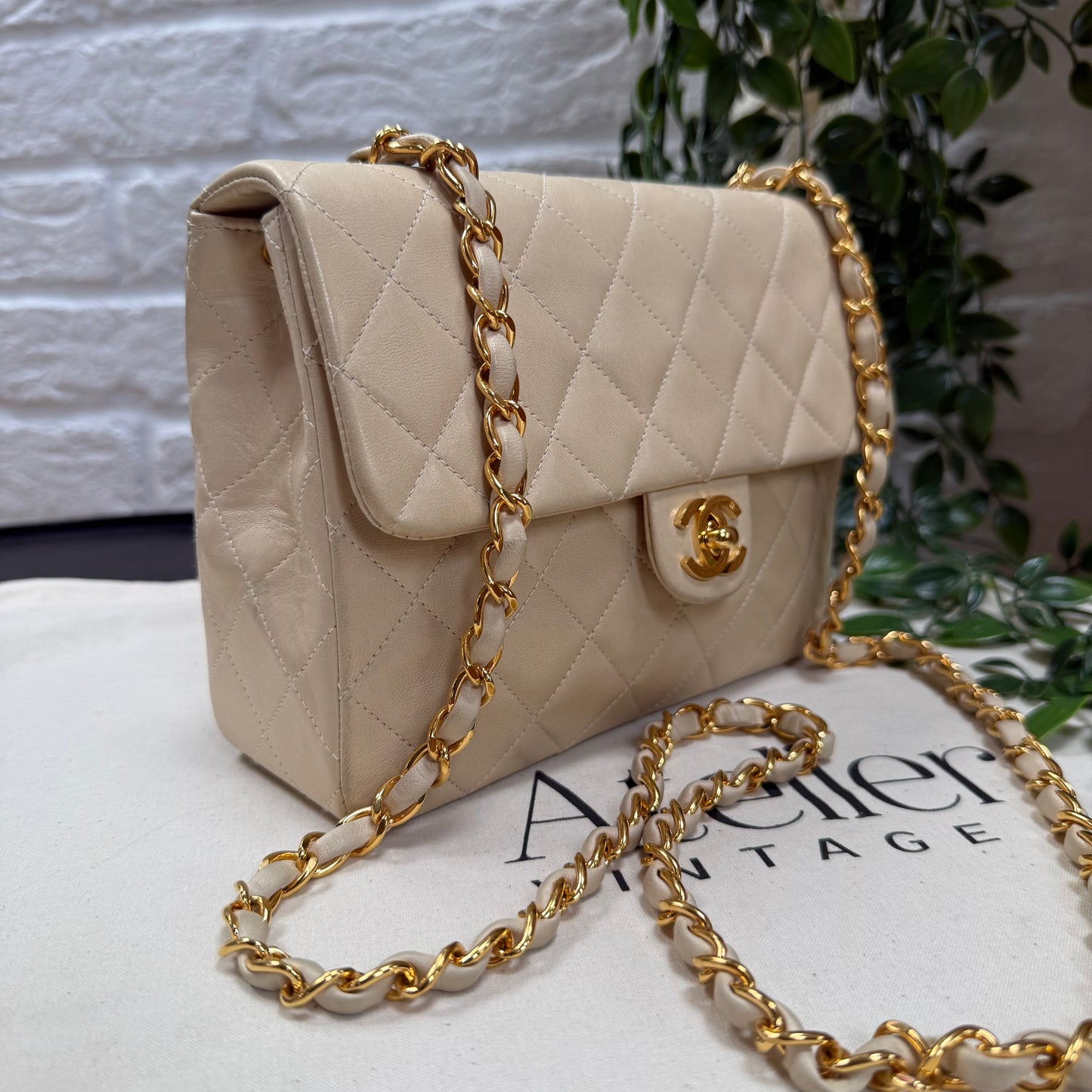Chanel 1989 Beige Classic Single Flap Medium Square