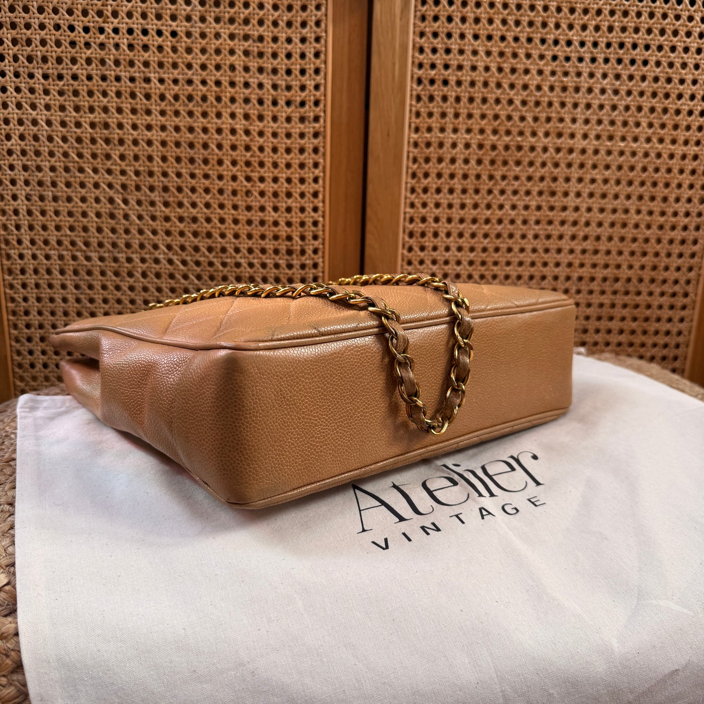 Chanel 1996 Dark Beige Caviar Tote with Jumbo CC Turnlock