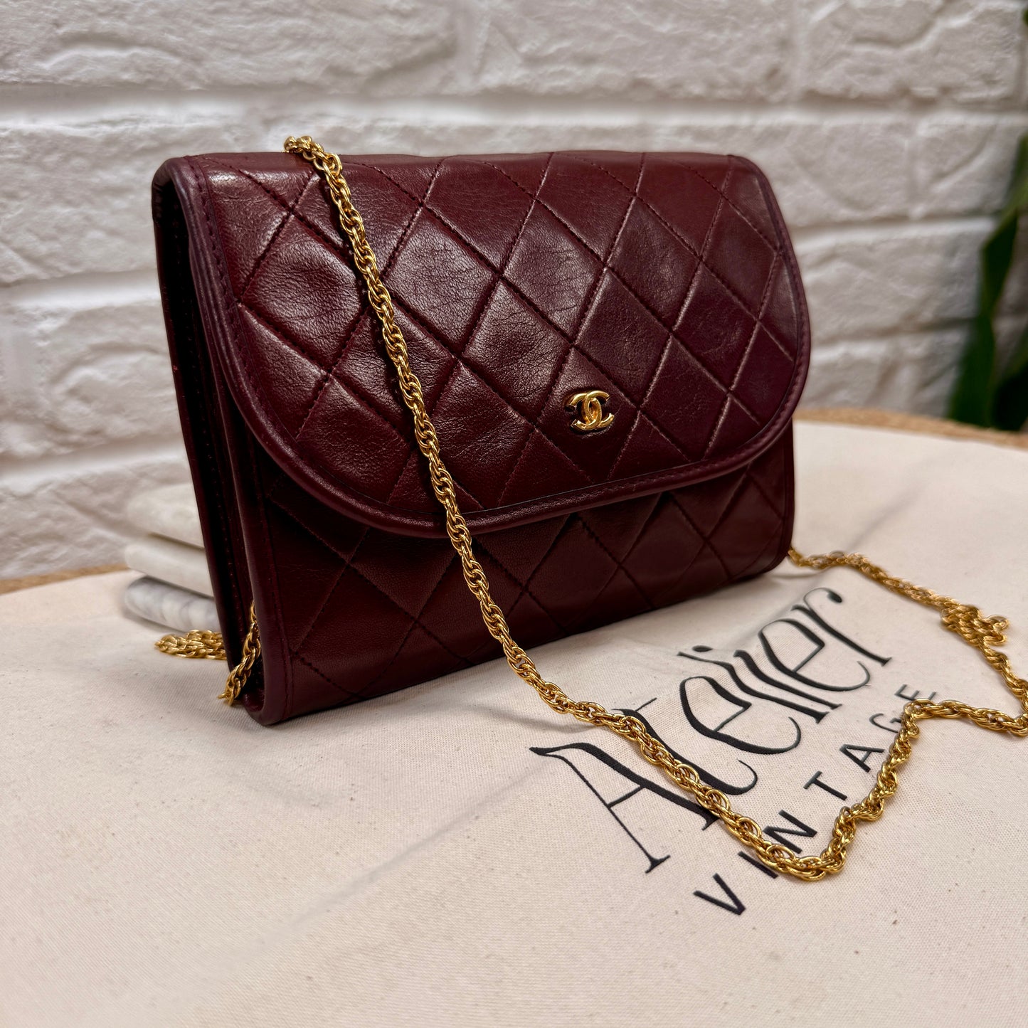 Chanel Early 1980s Rare Bordeaux Lambskin Leather Single flap Cross Body