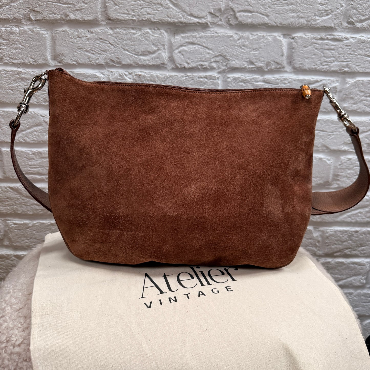 Gucci 2000s Gucci Suede Two Way Bamboo Cross Body Messenger