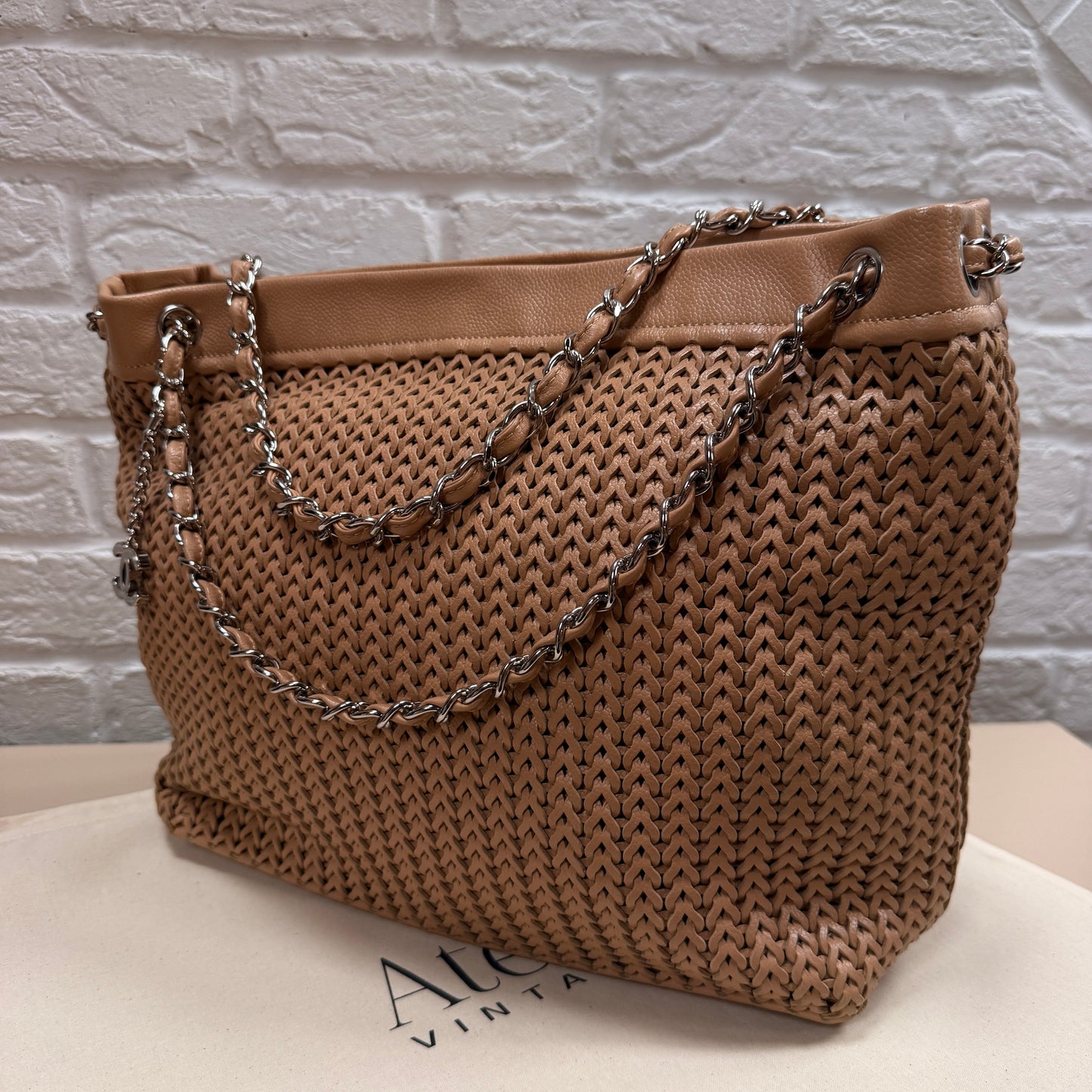 Chanel 2004 Beige Woven Caviar Leather Tote