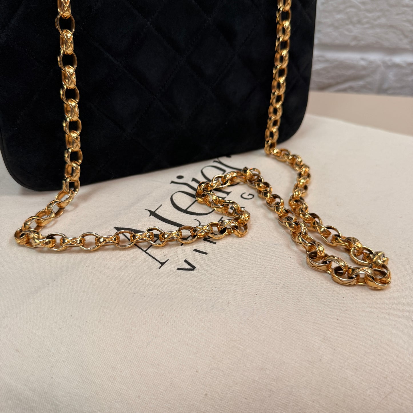 Chanel 1980s Ultra Rare Limited Edition Bijoux Chain in Black Suede and 24k Hold Hardware