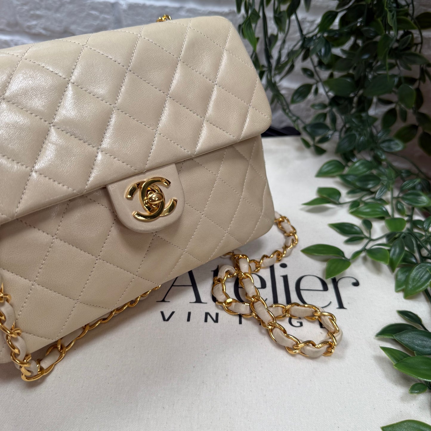 Chanel 1989 Beige Classic Single Flap Medium Square