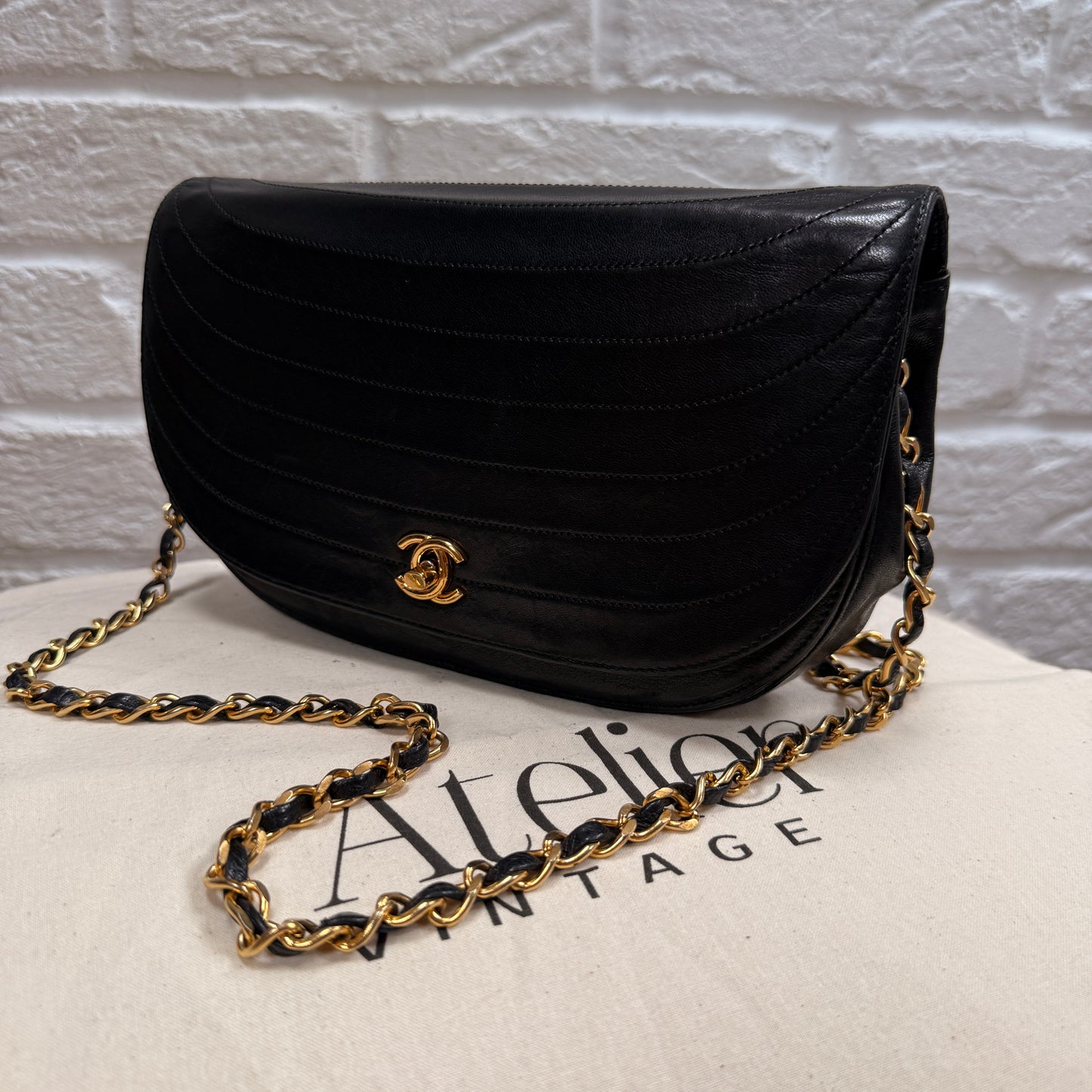 Chanel Early 1980s Quilted Half Moon CC Turnlock Single Flap