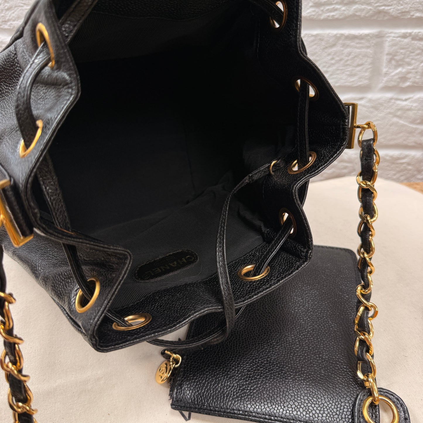 Chanel 1996 Triple CC Caviar bucket bag with pouch