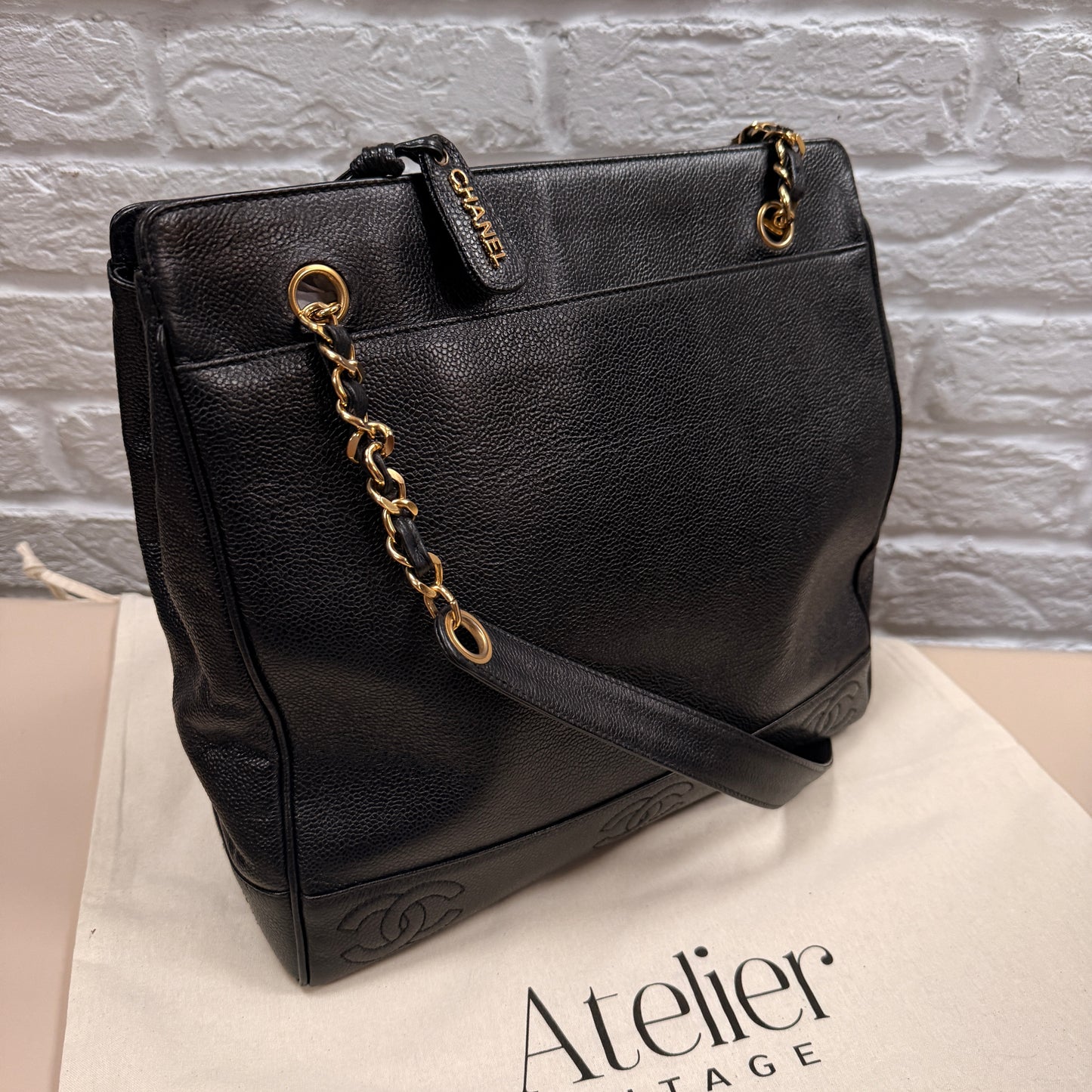 Chanel 1994 Black Triple CC Caviar Tote