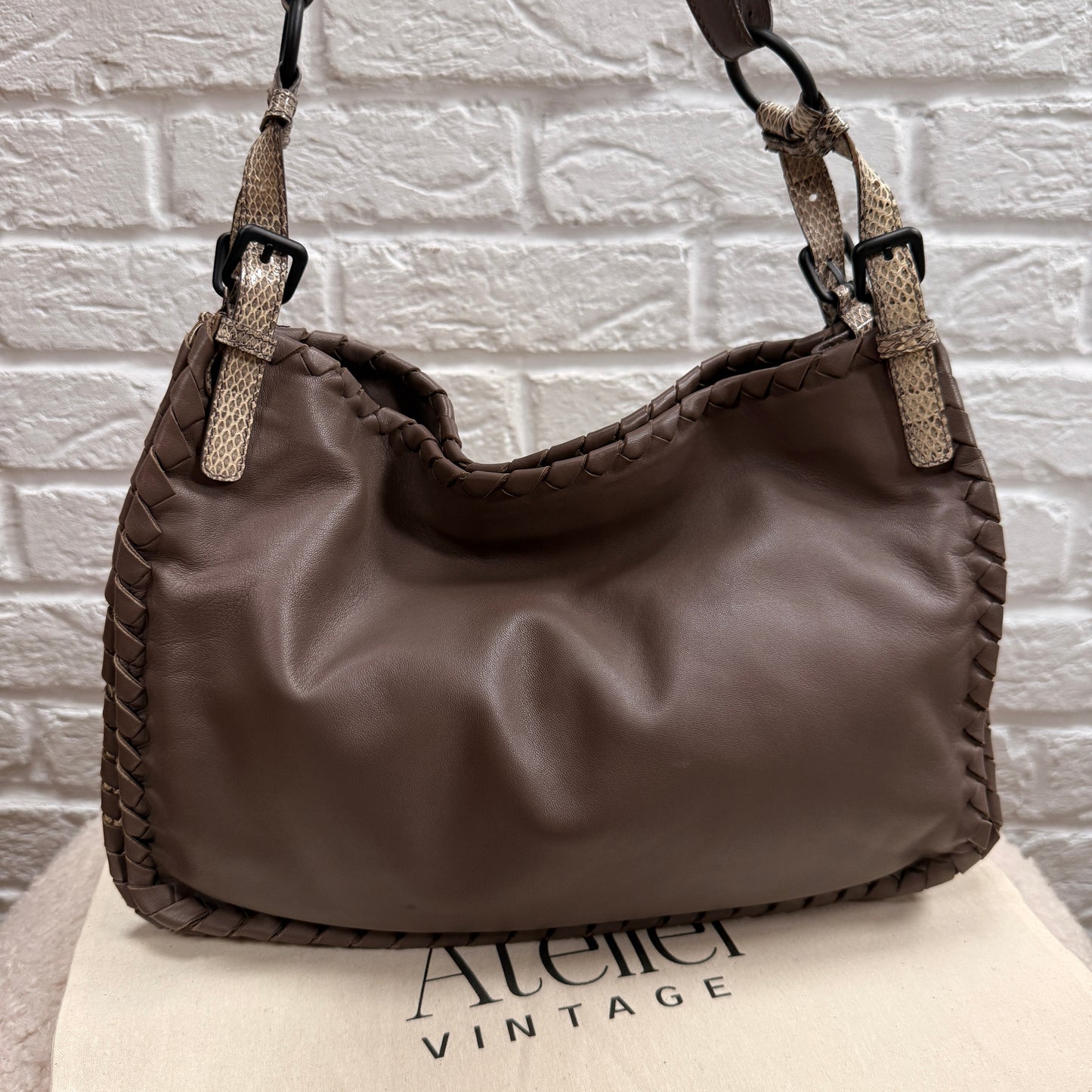 Bottega Veneta 1990s Bottega Veneta Taupe & Beige Lizard Leather Tote